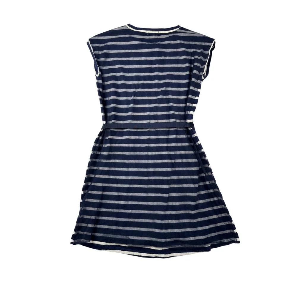 Crewcuts‎ J.Crew Girls Navy Blue White Striped Bow Dress Size 8 Mesh Shoulder